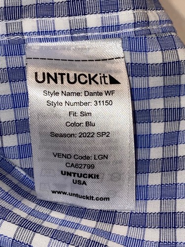UNTUCKit Wrinkle-Free Men's MEDIUM SS Button-Down Blue White Navy Checked - Picture 12 of 15