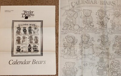 Vintage 1993  Calendar Bears  Cross Stitch Pattern, 12 Bears By Trexler Design