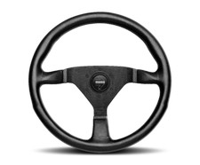 MOMO MONTECARLO 350MM LEATHER STEERING WHEEL BLACK W/ RED STITCHING RACING