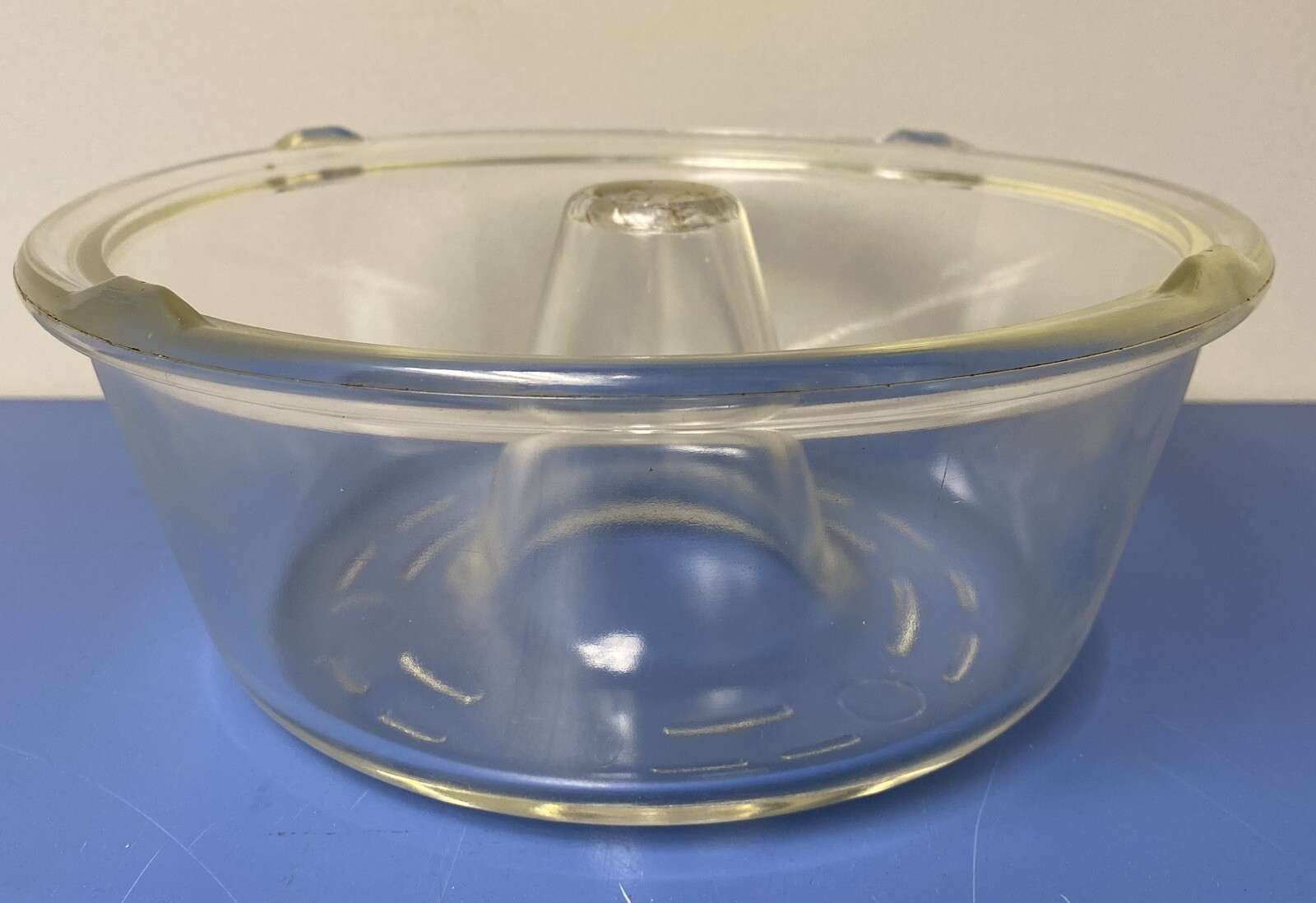 Glasbake Heavy Clear Glass Angel Food Cake Pan Bundt Jello TubeVintage