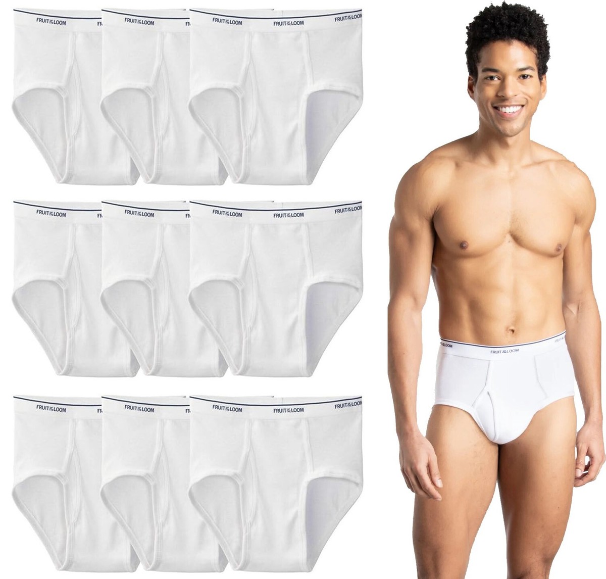 9 White Medium M 32-34 Inch Briefs Fruit Of The Loom Tagless M 81