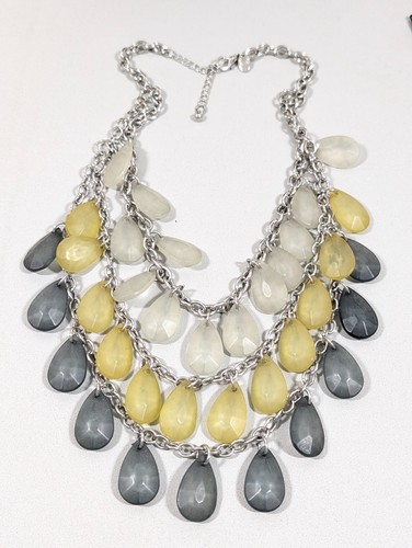 Charming Charlie Frosted Yellow Gray Charm Layered Statement Necklace 21 in - Picture 3 of 12