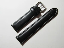 22mm Hadley Roma Black Contrast Stitched Oil-Tan Leather Mens Band  MS885