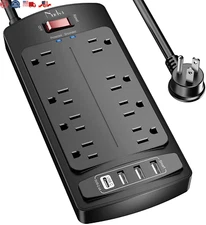 Surge Protector Power Strip - Nuetsa Flat Plug Extension Cord with 8 Outlets