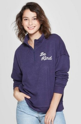 Women's Be kind 1/4 Zip Sweatshirt - Grayson Threads -Various Sizes- Blue - S396