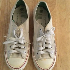 PF Flyers White Vulcanized Low Top Sneakers Womens 9.5 Mens 8 Rigid Wedge. Used.