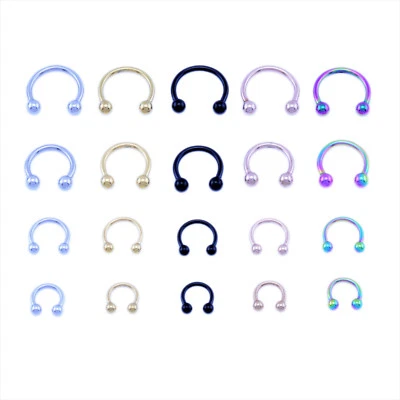 Horseshoe Bar Circular Barbell Lip Nose Septum Ear Ring Various Sizes & Colours - Image 1 of 4