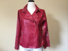 Ruby Biker Jacket Parka, Red With Metallic Embellishment , Sz L