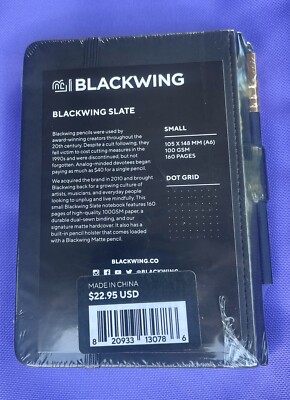 BLACKWING Slate Notebook Black HARDCOVER 160 PAGES DOT GRID 100GSM Matte Pencil