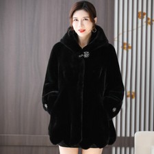 Cappotto pelliccia visone di lusso con cappuccio donna lungo pelliccia visone bottoni bianco caldo pelliccia visone cappotto