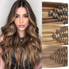 DICK 8 Tressen Remy Echthaar Clip In Haar Extensions Haarverlängerung Lang Ombre