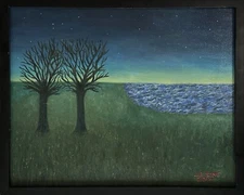 Vintage Expressionist Landscape at Night with Twin Trees, Signed (2014, AOC)