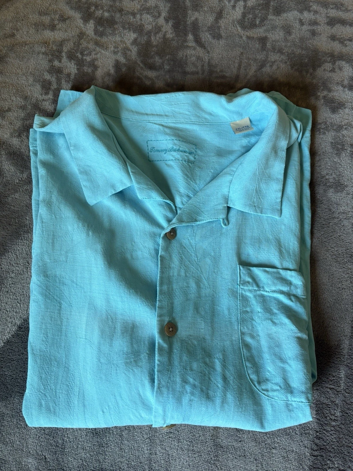Tommy Bahama XXL Men's 100% Silk Short Sleeve Resort Blue Jacquard Shirt
