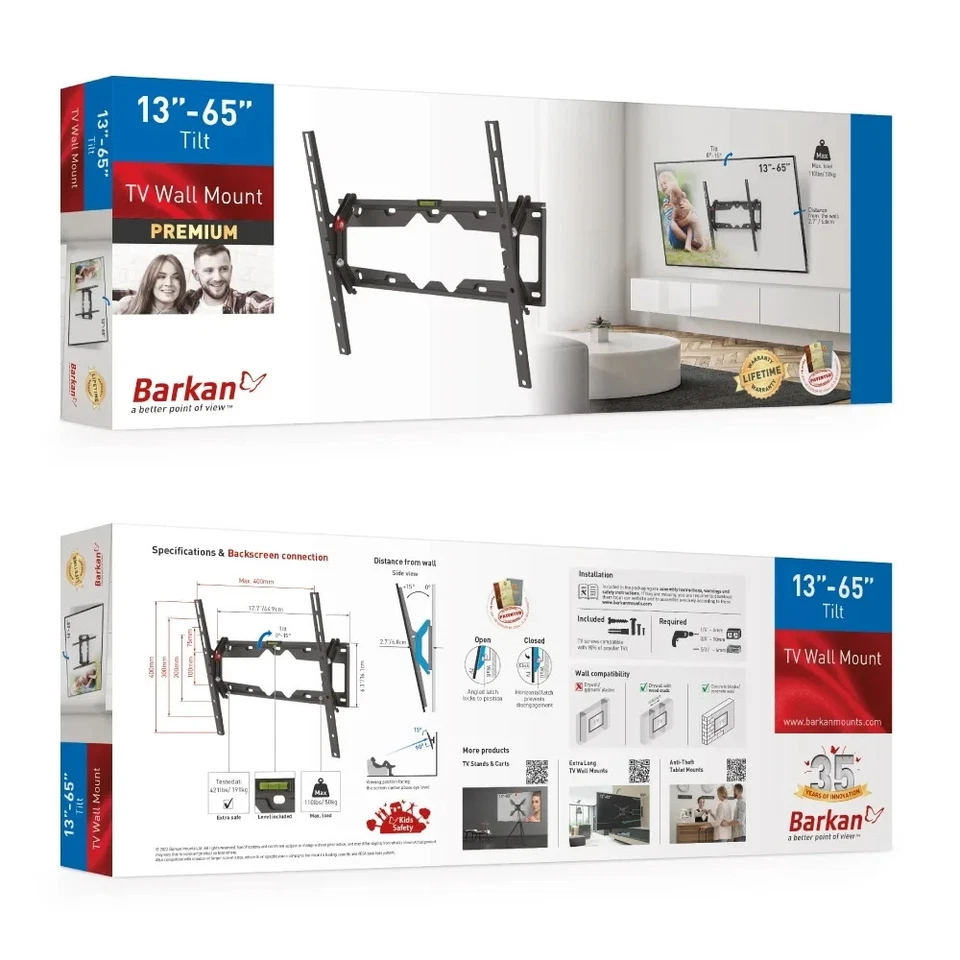 Soporte de TV inclinable Barkan 19" - 65" Foto 4 de 4