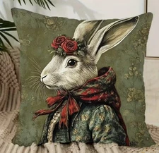 Elegant Rabbit Throw Pillow Cover Renaissance & Bohemian Vintage Appeal