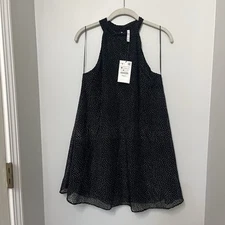 Zara Trafaluc halter Dress Women’s M Black  high neck Sleeveless Midi NWT gold 