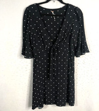 Free People Dress Womens 4 Polka Dot Boho Tie Front Flare Sleeve Rayon Mini