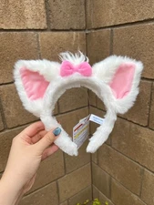 Tokyo Disney Marie The Aristocats Fluffy Fur Pink Bow White Cat Ears Headband