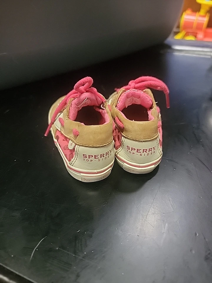 ZAPATOS DE CUNA SPERRY INFANTIL NIÑAS TOP SIDERS TALLA 4 BARCO ANIMAL PRINT ROSA Y BEIGE Foto 2 de 4