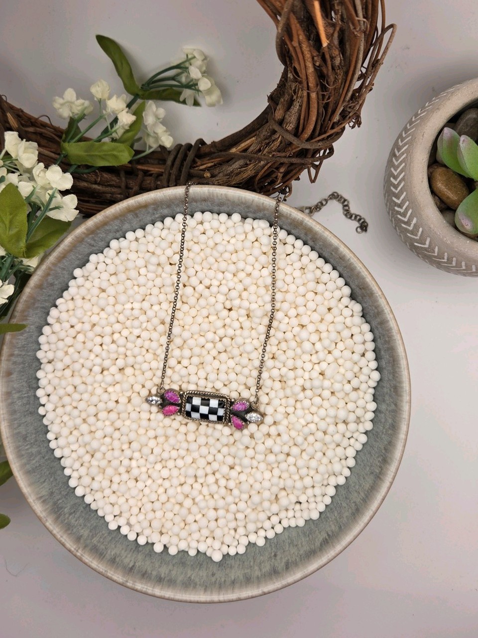 Sterling Silver Rectangular Checkered Pendant Nec… - image 2