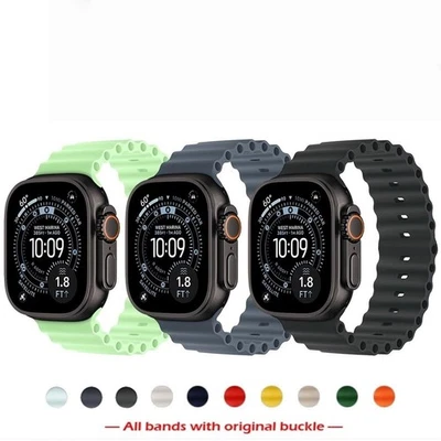 Cinturino Ocean Band doppia chiusura in silicone per Apple Watch 11 10 9 46/49mm Ultra 3 2