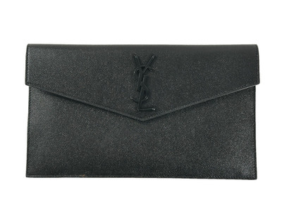 Saint Laurent Yves Women's Black YSL Uptown Leather Envelope Pouch Clutch Bag