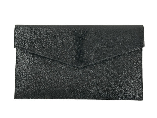 Saint Laurent Yves Women's Black YSL Uptown Leather Envelope Pouch Clutch Bag