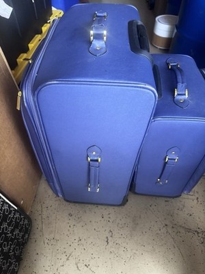 Joy Mangano Blue Christie Sofiano Leather Suitcase And Carry-On Luggage Set