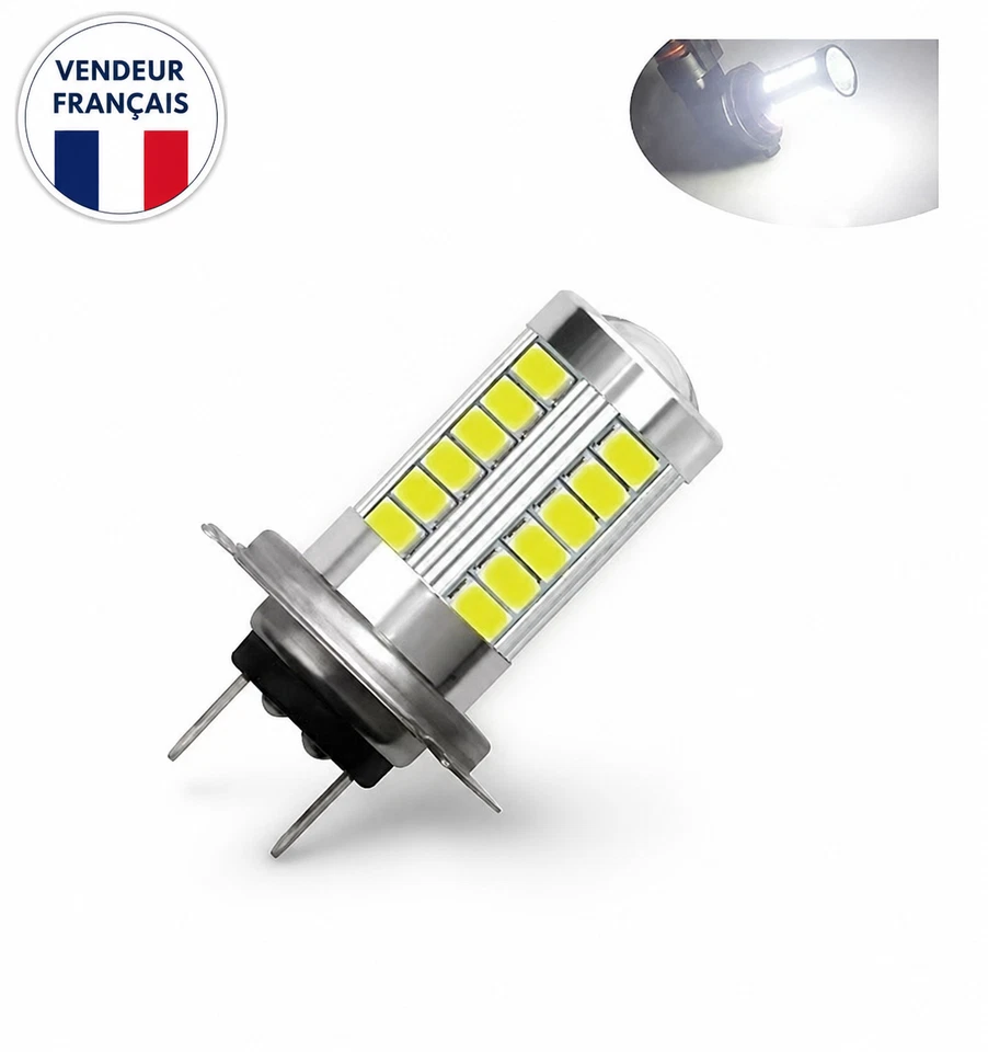 Ampoule H7 LED 33 SMD Blanc Xenon phares scooters motos 6500K - Photo 1/1
