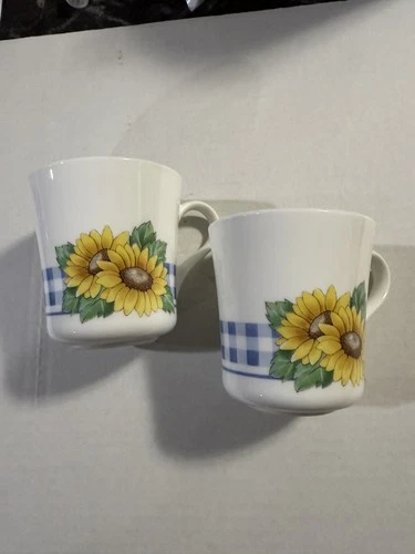 Corelle Sunsations Sunflower Cups Mugs Corning Coffee Tea Set of 2