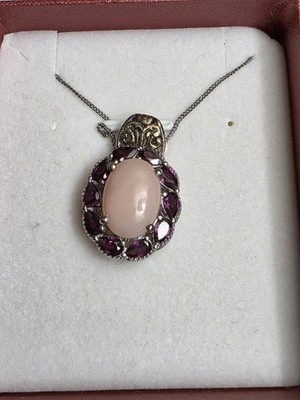 tJC pink opal pendant necklace Orissa Rhodolite Garnet gold over Sterling silver