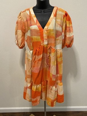 Mlle Gabrielle Womens Size L Dress Short Sleeves Multicolor Rayon Blend
