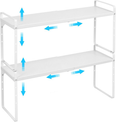 Set of 2 Expandable Cabinet Shelf Organizer, Stackable Kitchen Countertop Shelve