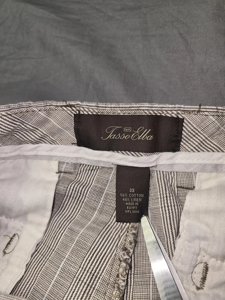 Tasso Elba 短裤男式 33 灰色亚麻棉混纺条纹平前夏季 — 第 3/4 张图片