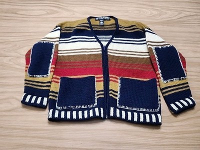 Manos Del Uruguay Kids Sweater 100% Wool Handmade In Uruguay Red Brown Blue