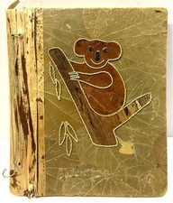 Vintage Handmade Photo Album Wood  Leaves on Cover Koala Bear 4x6 Photos x40