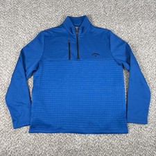 Callaway Sweater Mens Medium Blue Grid Fleece Quarter Zip Golf Pullover