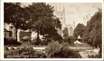 Bath Abbey From River Postcard Vintage Sepia Unposted Bath England UK B76