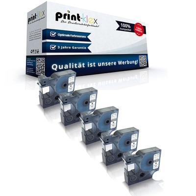 5 Printer Schriftbänder für Dymo 45010 Schwarz auf Transparent-Drucker Pro Serie
