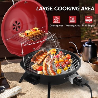 1600W Electric BBQ Grill Red Portable Outdoor Garden Party with 2 Layers Design