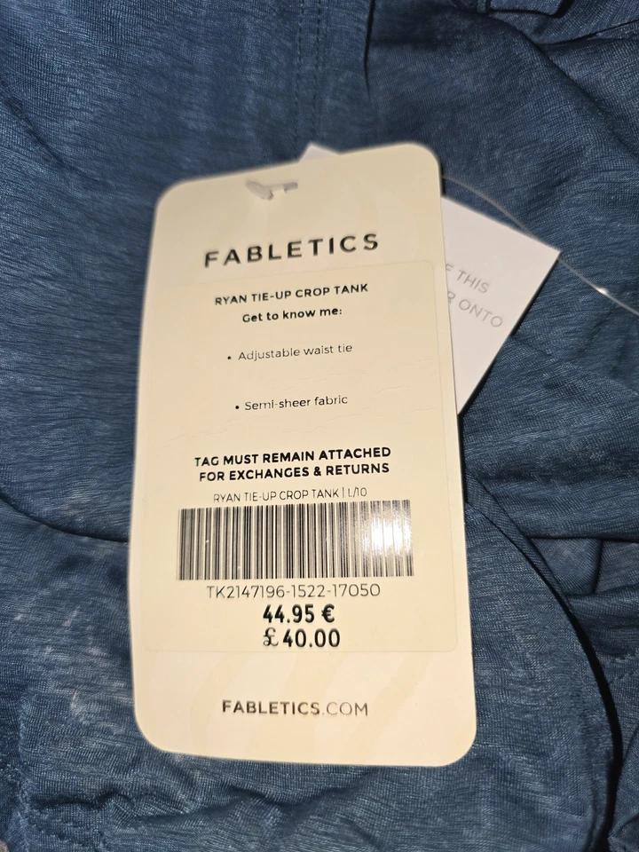 Fabletics Ryan Tie Up Crop Tank Top BNWT Teal Size L - Image 2 of 4