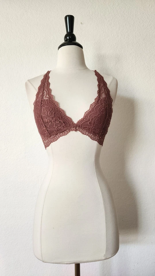 Bralette Urban Outfitters Nuevo Talla Pequeña Top Corto Rosa Malva Espalda Abierta Encaje Foto 4 de 4