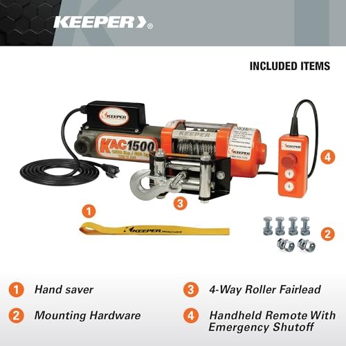  Electric Winch 110/120V AC with Remote, Hand Held Control, 1500 lb. Capacity, 