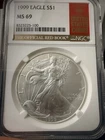 1999 American Silver Eagle NGC MS69 Official Red Book Label