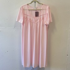 NWT Miss Elaine Essentials Pink Embroidered Nylon Nightgown XL Sleepwear
