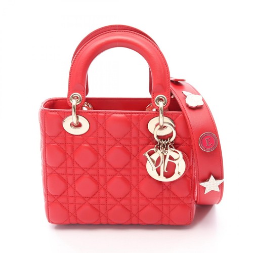 Dior LADY DIOR Small Cannage Shoulder crossbody Handbag leather Red Used Women