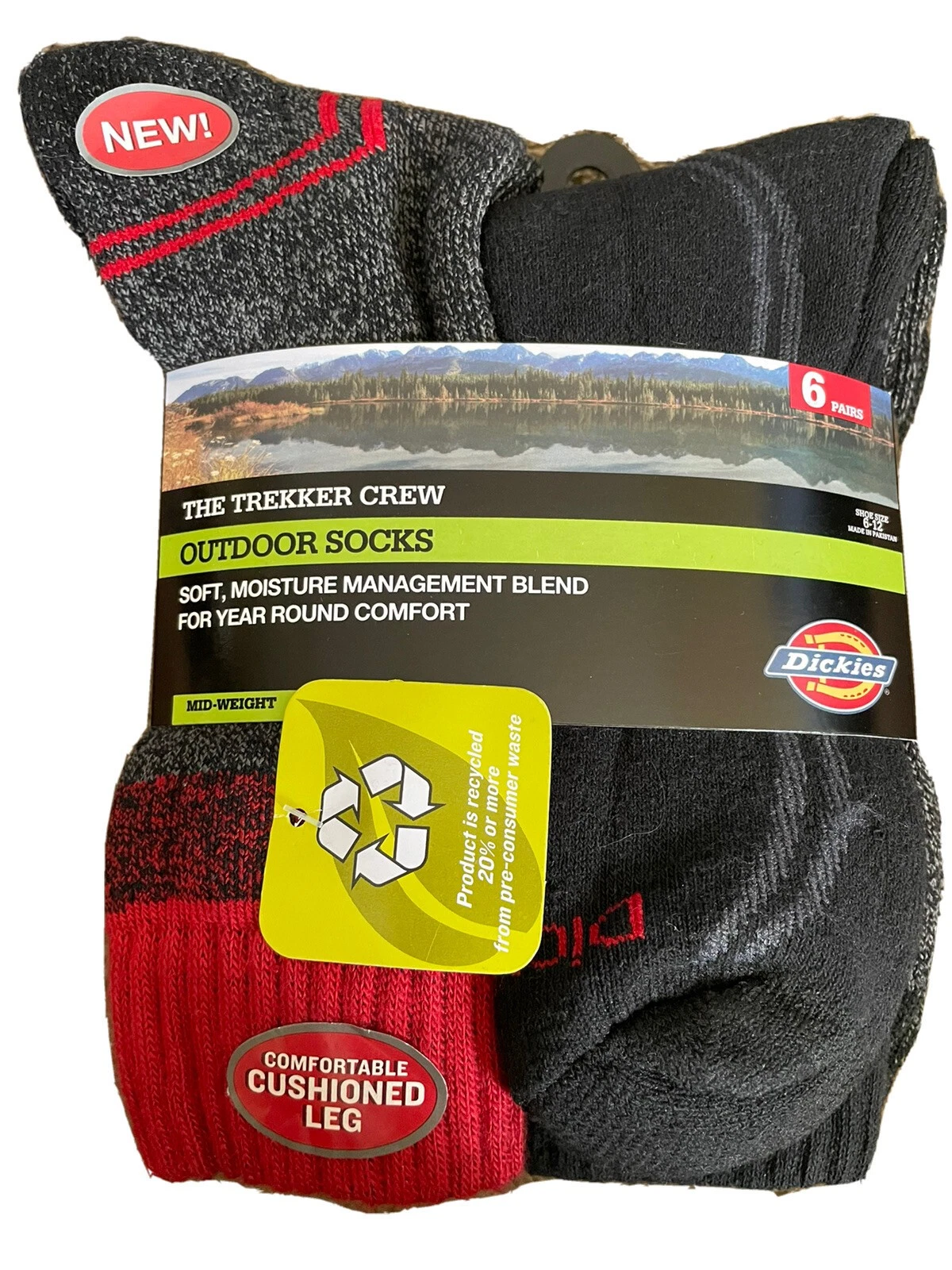Dickies The Explorer Crew Performance Outdoor Mens Socks 6-pairs Size 6-12