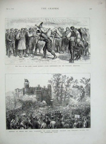 Original Old Antique Print 1876 War Baron Mundy Heath Hall Wakefield Children
