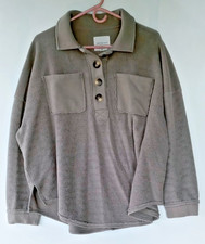 American Eagle Women s Size Small Tan Brown Textured Henley Sweatshirt