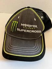 Vintage Monster Energy Supercross MX Moto Gray Green Black Mesh Snapback Hat